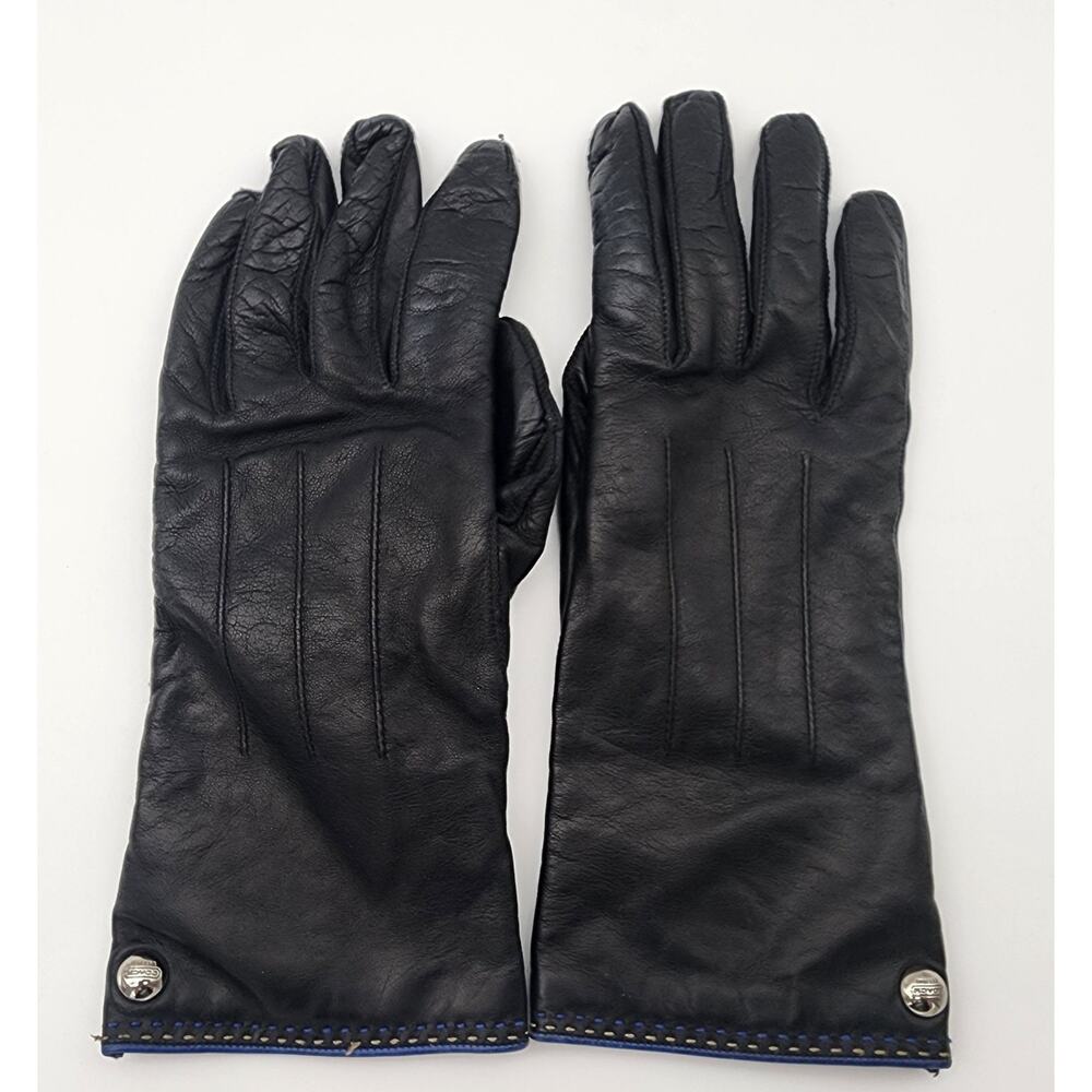 COACH Women's Black Leather Cashmere Gloves Size 8 132154